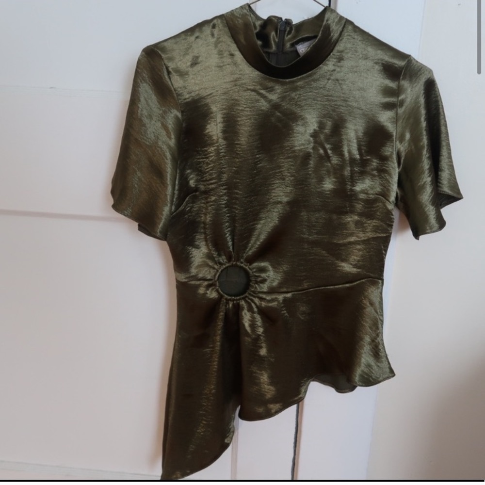 Asymmetrical satin lock neck top